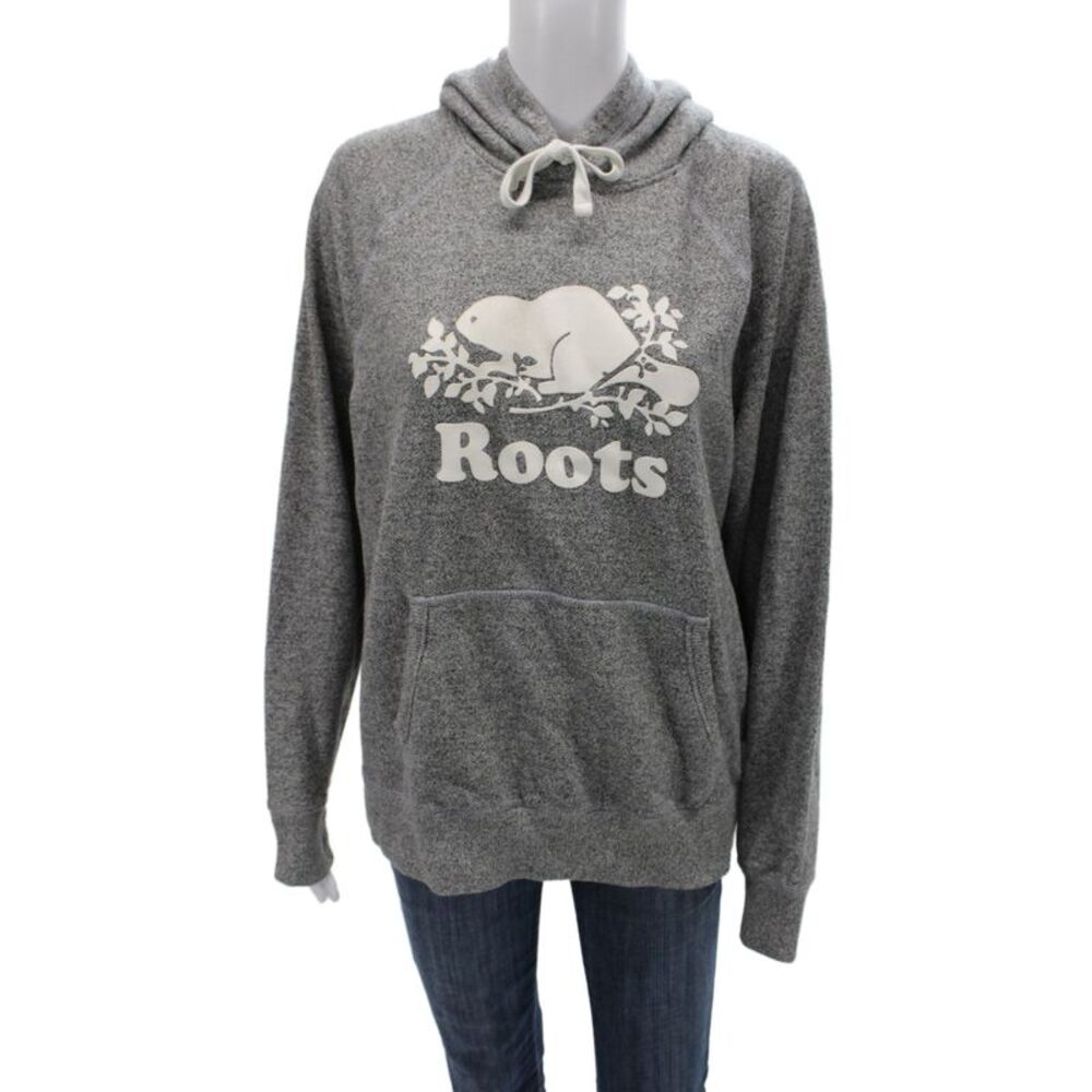 Roots Unisex Pullover Hoodie Gray Animal Graphic Drawstring Fall Size L